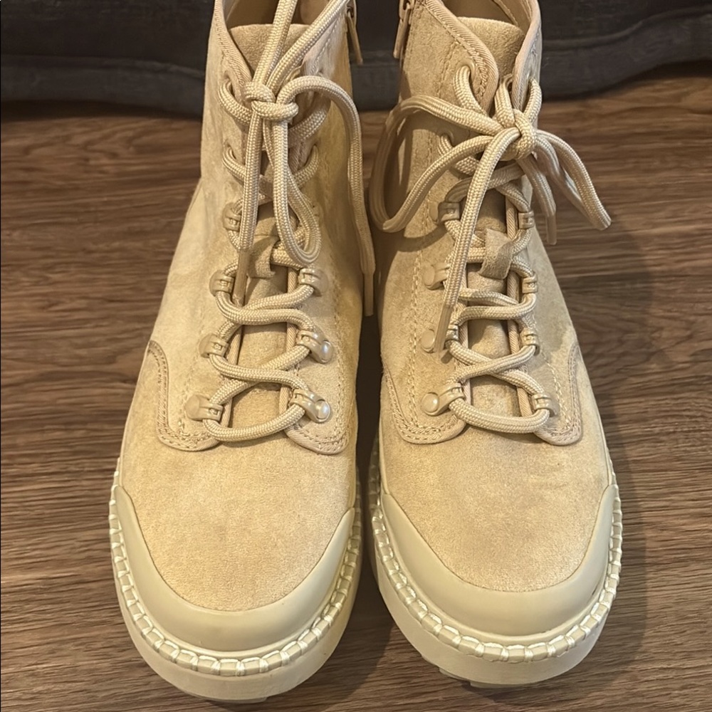 Beige Lace-Up Ankle Boots